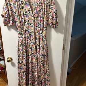 Vintage Talbots Pink and Red Buttoned Puff Sleeve Sundress